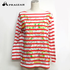 レターパックプラス発送 HERMES エルメス コットン100％ ボーダー 長袖 Tシャツ トップス レッド/ホワイト マルチカラー [中古]