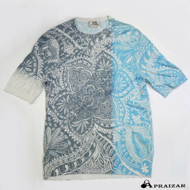 HERMES エルメス コットン100％ 半袖 Tシャツ トップス ブルー/グレー マルチカラー グラデーション 総柄 M ユニセックス [中古]