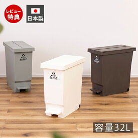 [3/30限定P5倍+400円クーポン配布中]【当店限定特典付】ゴミ箱 ダストボックス 32L 日本製 国産 フットペダル式 蓋 キャスター付き 蓋つき ロック 北欧 スリム マット 大容量 袋止め 分別 キッチン リビング おしゃれ シンプル ホワイト グリーン ブラウン 東谷