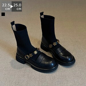 ショートブーツ ニットブーツ レディース 春秋冬 4センチヒール 痛くない 疲れにくい 履きやすい あたたかい ラウンドトゥ 異素材 美脚 厚底 ストレッチ コーデ リブニット きれいめ ブラッ