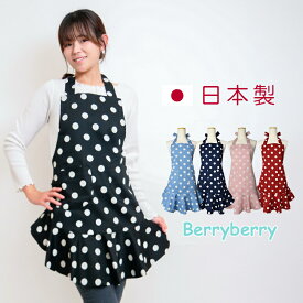 フリルエプロン ドット かわいい 水玉 日本製 女性用 レディース 大人 北欧 コスプレ 女の子