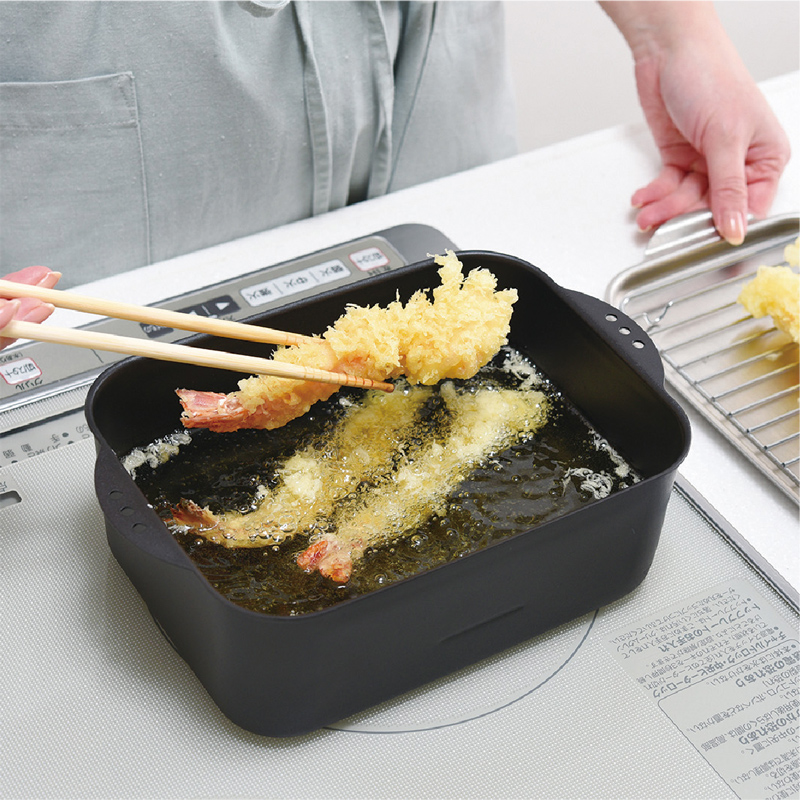 天ぷら鍋角型ワイド（アミ・フタ付き）　日本製 燕三条 IH対応 ガス火対応  アーネスト スクエア型
