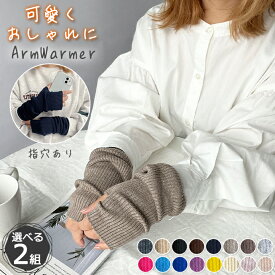 ＼選べる2組セット／アームウォーマー レディース メンズ ニット おしゃれ かわいい アームカバー ハンドウォーマー 韓国 指穴 ロング ワイド 冷えとり 手首 オフィス てぶくろ グローブ 冬 暖かい 温かい 寒さ対策 冷え対策 冷え性 防寒 無地 リブ