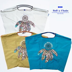 【期間限定30％OFF】Ball＆Chain ボール＆チェーン 301127 DREAM CATCHER ドリームキャッチャー 羽 フェザー ＜Lサイズ＞ トートバッグ エコバッグ ショッピングバッグ ハンドバッグ 刺繍 ギフト ボールチェーン BLUE LABEL ボールアンドチェーン
