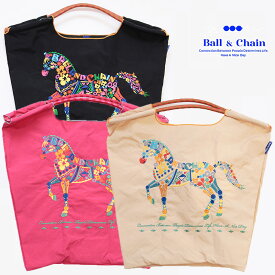 Ball＆Chain ボール＆チェーン 301035 FLOWER HORSE フラワーホース 馬 花 ＜Mサイズ＞ トートバッグ エコバッグ ショッピングバッグ ハンドバッグ 刺繍 ギフト ボールチェーン BLUE LABEL ボールアンドチェーン