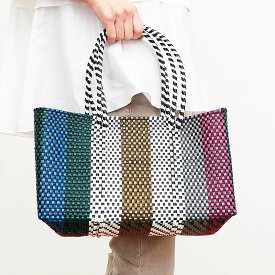 Diminutivo ディミヌティーボ 長方形M マルチストライプ メルカドバッグ トートバッグ プラスチックバッグ カゴバッグ | 23SS バッグ 春夏