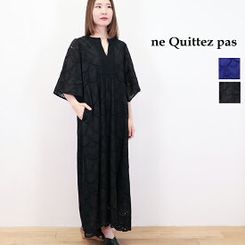 ne Quittez pas ヌキテパ 010400CB1 フレアスリーブ コットンボイルカットワークレースワンピース Cotton Voile Dot Hemla Dress ドットへムラ刺繍 エスニック | 24SS 春夏