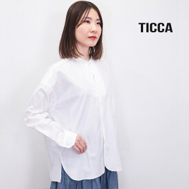 TICCA ティッカ TBES-013 ピンタックノーカラーシャツ ドレスシャツ ブラウス 長袖 コットン 綿 | 25SS トップス 春夏