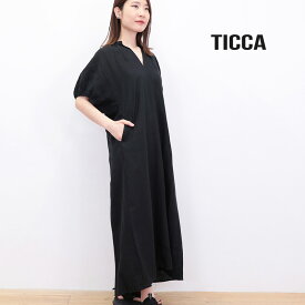 TICCA ティッカ TBES-407 バルーンスリーブリネンワンピース パフスリーブ Vネック | 25SS 春夏