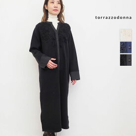 TORRAZZO DONNA トラッツォドンナ 6237-391 チュール刺繍ニットワンピース ロングカーディガン ガウン シャツワンピース | 23AW 秋冬