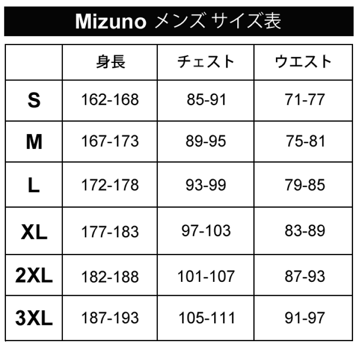 アウターウエア｜サイズと素材について｜ミズノオリジナル