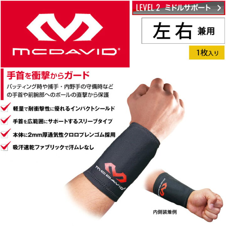 楽天市場 最大p32倍 19日夜8時 2個以上購入で サポーター 手首用 マクダビッド Mcdavid リストガード 左右兼用 1個入り ミドルサポート 保護 スポーツメディカルケア 野球 捕手 内野手 バッティング 正規品 M4512 取寄 Apworld