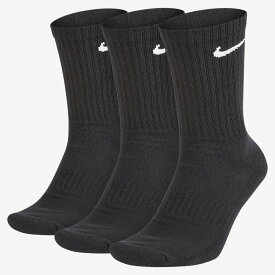 ナイキ ソックス 3足セット 靴下 黒 ブラック メンズ レディース キッズ 子供 子ども NIKE 3P エブリデイ クッション クルーソックス 3足組 スポーツ トレーニング 通学 スクール 普段使い/ SX7664-010