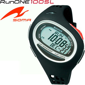 ランニングウォッチ　腕時計 メンズ レディース SOMA ソーマ　RnuONE 100SL LARGE（ランワン）ラージサイズ マラソン スポーツ ブラック×シルバー/HSC-NS08004【取寄】