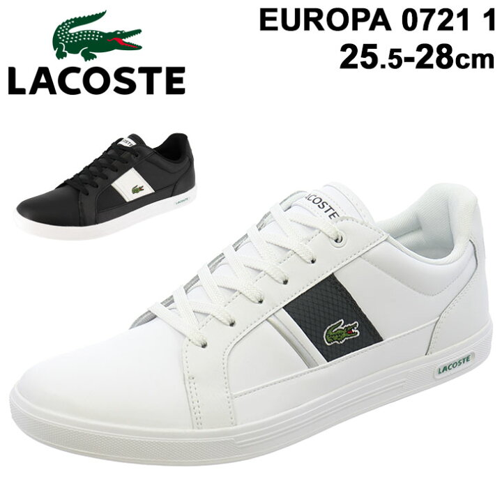 楽天市場 スニーカー メンズ コートスタイル シューズ ラコステ Lacoste ヨーロッパ Europa 0721 1 レザー ローカット 男性 25 5 28cm スポーティ カジュアル シンプル わに ワニ 刺繍ロゴ 靴 くつ 黒 ブラック 白 ホワイト Sm Apworld