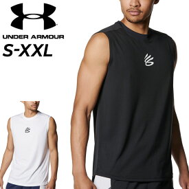 アンダーアーマー ノースリーブシャツ メンズ UNDER ARMOUR カリー テック ロゴ スリーブレス Tシャツ バスケットボール スポーツウェア ウエア 吸汗速乾 男性用 抗菌防臭 タンクトップ 袖なし トップス 黒 白 ステフィンカリー ブランド アパレル/1384721