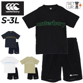 送料無料 カンタベリー 半袖Tシャツ ハーフパンツ メンズ 上下 canterbury 限定 ロゴプリントTシャツ ショートパンツ セットアップ 吸汗速乾 ラグビー トレーニング ランニング スポーツウェア ウエア 男性用 上下組 春 夏 服 ブランド アパレル/RA34151-RA24155