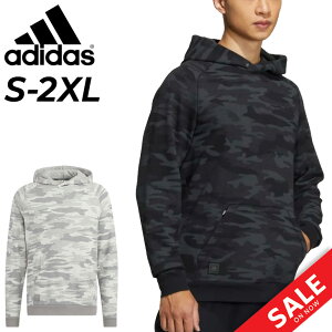 送料無料 アディダス パーカー メンズ ゴルフウェア adidas GOLF カモパターンプリント 長袖 プルオーバー フーディー 男性 紳士用 ゴルフパーカー 裏毛 スウェットシャツ 迷彩柄 総柄 カモ柄