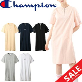 ワンピース 半袖 Tシャツ ロング丈 ハーフジップ レディース レディース/チャンピオン Champion ドレス スポーティ カジュアル 女性 ジェルプリント ロゴ スポカジ シンプル /CW-R305