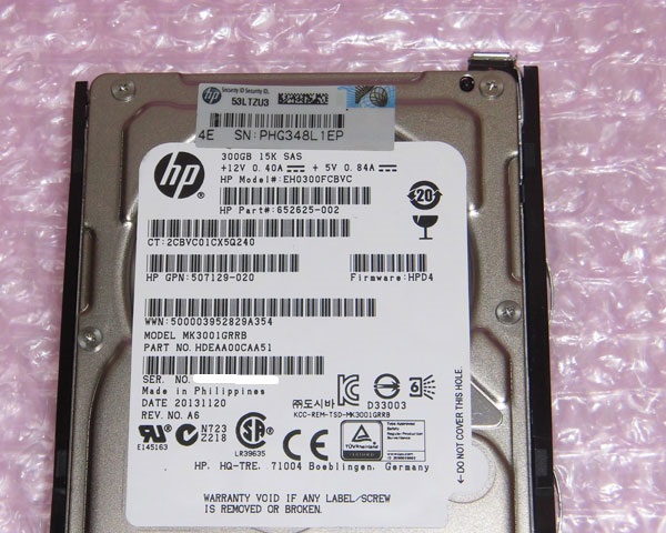 HP 652625-002(EH0300FCBVC) SAS 300GB 15K 2.5インチ 中古ハードディスク | アクアライト