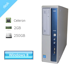 Windows8.1 Pro 64bit NEC Mate MK26EB-G (PC-MK26EBZDG) Celeron G1610 2.6GHz 2GB 250GB DVD-ROM 中古パソコン デスクトップ 本体のみ