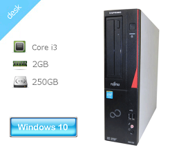 Windows10 Pro 64bit 富士通 ESPRIMO D551/GX (FMVD0500HX) Core i3-3240 3.4GHz 2GB 250GB DVDマルチ 中古パソコン デスクトップ 本体のみ