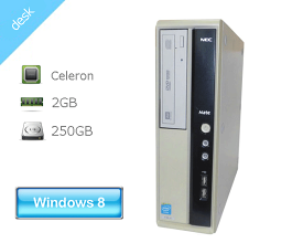 Windows8.1 Pro 64bit NEC MATE MJ19EL-G (PC-MJ19ELZZJBSG) Celeron G465 1.9GHz 2GB 250GB DVDマルチ 中古パソコン デスクトップ 本体のみ