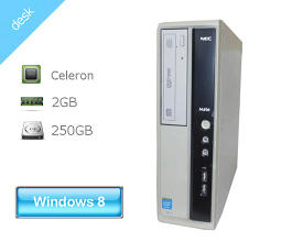 Windows8.1 Pro 64bit NEC MATE MJ19EL-G (PC-MJ19ELZZJBSG) Celeron G465 1.9GHz 2GB 250GB DVDマルチ 中古パソコン デスクトップ 本体のみ