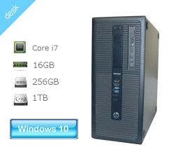 Windows10 Pro 64bit HP EliteDesk 800 G1 TWR (G4J17PA#ABJ) Core i7-4790 3.6GHz メモリ 16GB HDD 1TB(SATA) + 256GB(新品SSD) DVDマルチ Radeon HD 8490