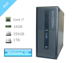 Windows10 Pro 64bit HP EliteDesk 800 G1 TWR (G4J17PA#ABJ) Core i7-4790 3.6GHz メモリ 16GB HDD 1TB(SATA) + 256GB(新品SSD) DVDマルチ Radeon HD 8490