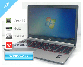 Windows7 Pro 32bit 富士通 LIFEBOOK E754/H (FMVE0401H) Core i5-4300M 2.6GHz メモリ 4GB HDD 320GB(SATA) DVD-ROM 15.6インチ フルHD(1,920×1,080) WPS Office2付き