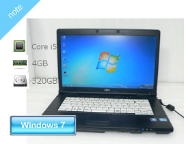 中古ノートPC Windows7 Pro 32bit 富士通 LIFEBOOK A572/F (FMVNA7HE) Core i5-3320M 2.6GHz メモリ 4GB HDD 320GB(SATA) DVD-ROM 難あり(キー外れ)