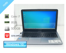 中古ノートPC Windows10 Home 64bit ASUS VivoBook K540LA Core i7-5500U 2.4GHz メモリ 8GB HDD 500GB(SATA) DVDマルチ 15.6インチ (1366x768) WPS Office2