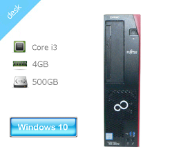 Windows10 Pro 64bit 富士通 ESPRIMO D587/R(FMVD2600X) Core i3-6100 3.7GHz メモリ 4GB HDD 500GB×2(SATA 2.5インチ) DVDマルチ 中古パソコン デスクトップ 本体のみ