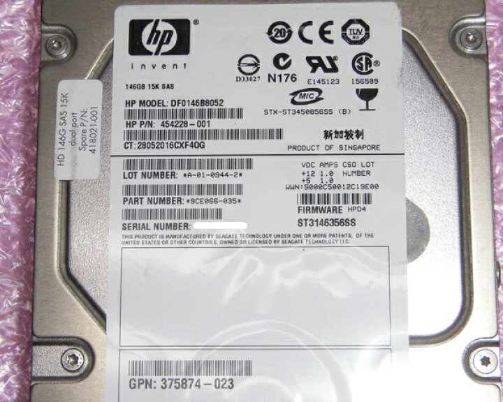 楽天市場】HP 454228-001 (DF0146B8052) SAS 146GB 15K 3.5インチ 中古 