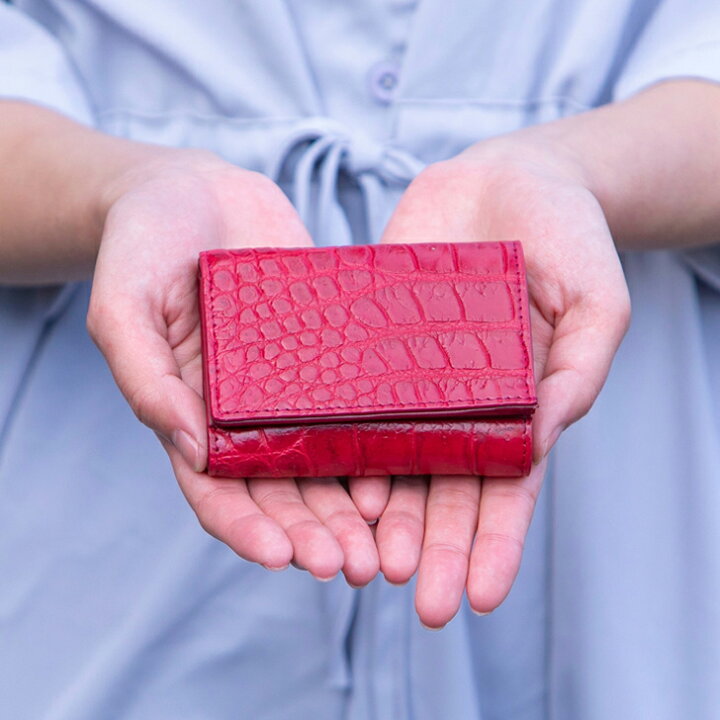 楽天市場】クロコダイル 三つ折り財布 C3W1 ローズ｜赤 ミニ財布  