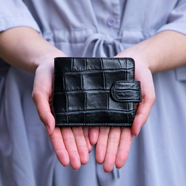 楽天市場】クロコダイル 二つ折り財布 CMW1 ブラック｜黒財布 スナップ 