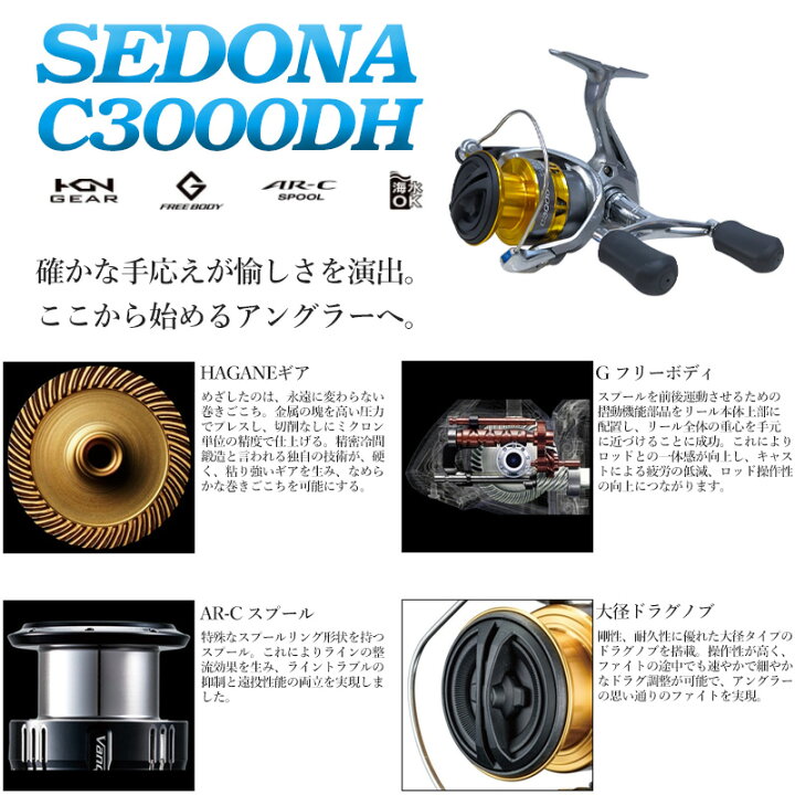 楽天市場 スピニングリール Sedona セドナ C3000dh シマノ 釣り ライフジャケット釣具アクアビーチ