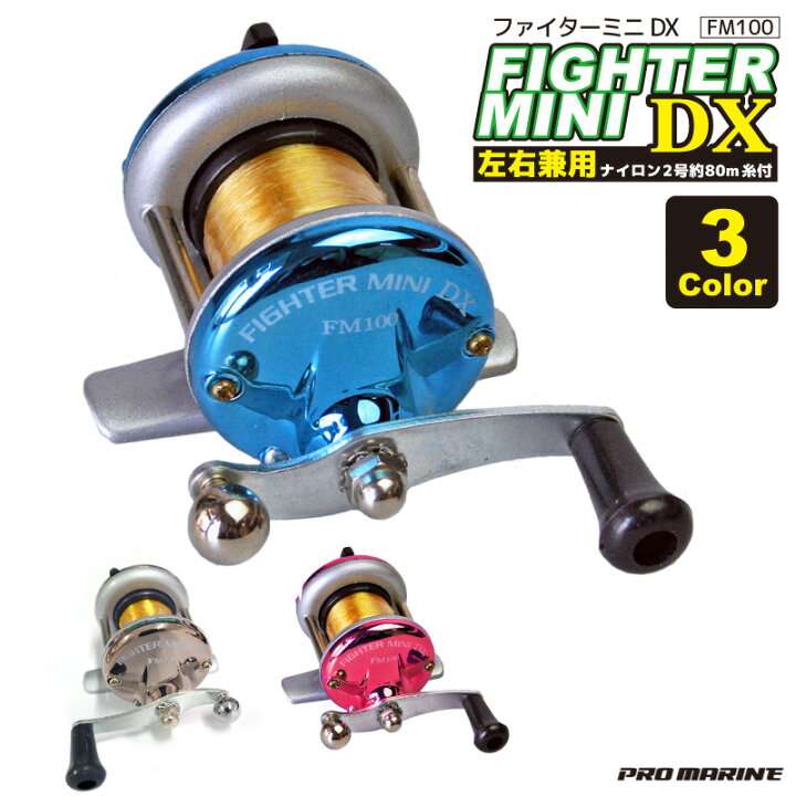 楽天市場】リール ファイターミニDX 2号約80m糸付 左右兼用 テトラ釣り 