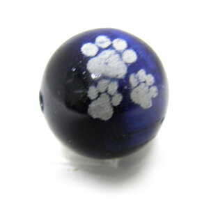 猫の肉球ビーズ ラピスブルータイガーアイ 12mm玉 白彫り 猫の足跡 タイプ3 レーザー彫刻ビーズ・彫りビーズ 手作りにオススメ! 天然石 パワーストーン / インペリアルオーラ おしゃれ かわ