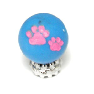 猫の肉球ビーズ ターコイズ 縞なし 12mm玉 ピンク彫り 猫の足跡 タイプ2 レーザー彫刻ビーズ・彫りビーズ 手作りにオススメ! 天然石 パワーストーン / インペリアルオーラ おしゃれ かわい