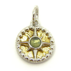 モルダバイト付メテオライト(ギベオン隕石)羅針盤モチーフペンダントトップ ゴールドカラー 最大幅約13.6mm 送料無料 1個売り 天然石 パワーストーン プチギフト 転勤 退職 お礼 母の日 敬