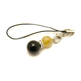 モリオン（黒水晶）＆ルチルクォーツ ひょうたんストラップ 天然石の携帯ストラップ・スマートフォンストラップ パワーストーン / インペリアルオーラ おしゃれ かわいい オシャレ 可愛い プレゼント ギフト 贈り物