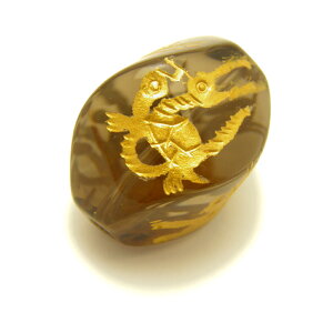 四神獣ビーズ スモーキークォーツ AAA(金彫り) 四神獣 (全周彫り)ウェーブ型 15x20mm 一粒売り ブラジル産 風水 パワーストーン / インペリアルオーラ おしゃれ かわいい オシャレ 可愛い