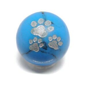 猫の肉球ビーズ ターコイズ 縞あり 12mm玉 銀彫り 猫の足跡 タイプ3 レーザー彫刻ビーズ・彫りビーズ 手作りにオススメ! 天然石 パワーストーン / インペリアルオーラ おしゃれ かわいい オ