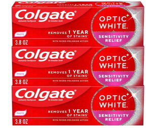 3�Z�b�gPINK �R���Q�[�g �Z���V�e�B�r�e�B �z���C�g�j���O�������� Colgate Optic White Sensitivity Relief Whitening Toothpaste, 3 Pack, 3.8oz
