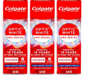 3�Z�b�g 5%�v���V���[�Y�n�C�C���p�N�g�@�I�v�e�B�b�N�z���C�g Colgate Optic White Pro Series High Impact White Toothpaste, 3 Pack, 3.0 oz