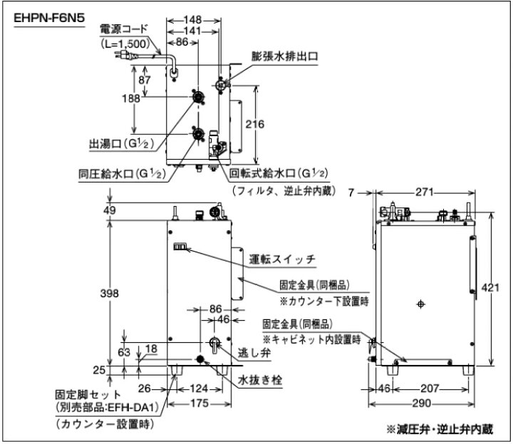 楽天市場】EHPN-F6N5 LIXIL INAX 小型電気温水器 ゆプラス 手洗洗面用 