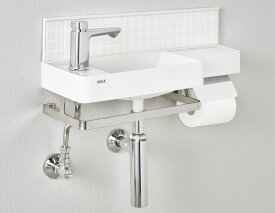 L-D102LG-W　LIXIL　INAX　オールインワン手洗　バックパネルあり　一般地　左仕様　壁給水・壁排水（ボトルトラップ）