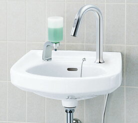 L-132G/BW1 + AM-311CV1　LIXIL　INAX　そで付小形洗面器（壁付式）　自動水栓（グースネックタイプ）セット